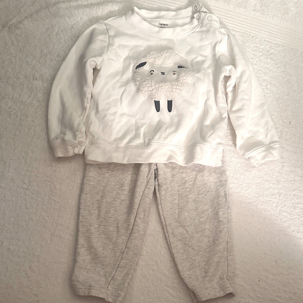 Carter’s White and Gray Sheep Baby Outfit - 24m